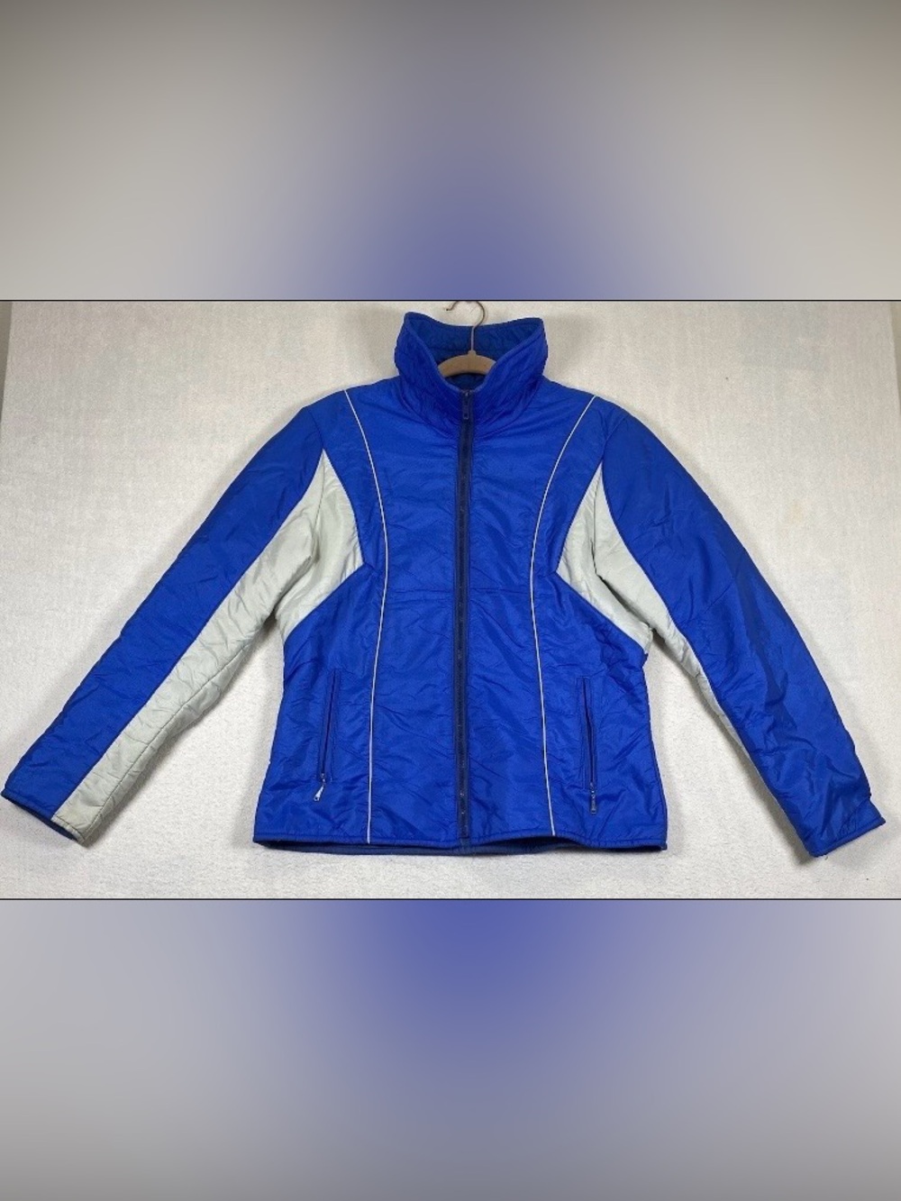Vintage Aspen Womens Ski Jacket Blue White Puffer Full Zip No Size Tag